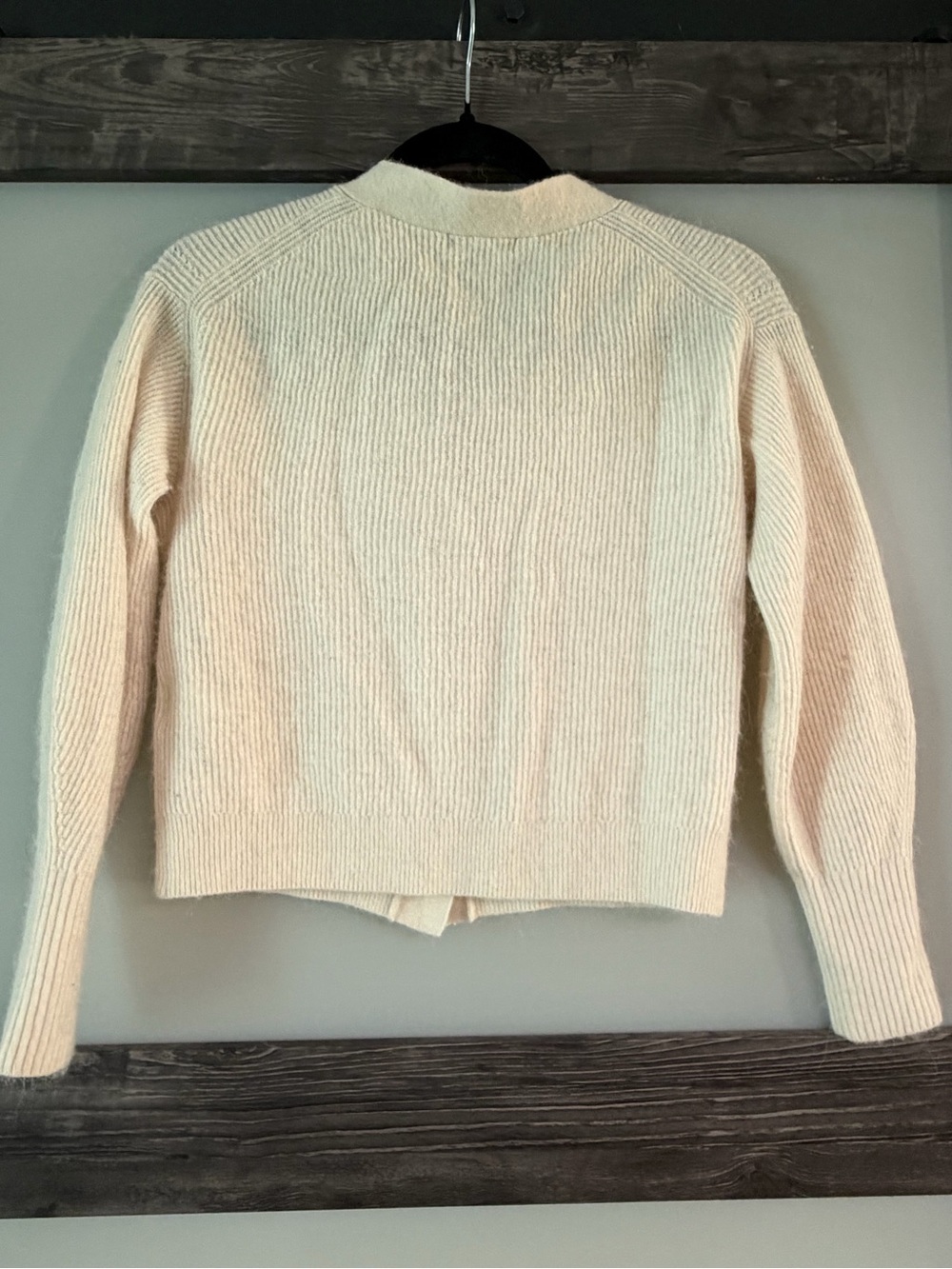 Quince Cream Ribbed V-Neck Button-Front Cardigan - Picture 3 of 10